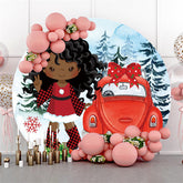 Runden Schwarz Mädchen Und Rot Auto Glücklich Geburtstag Hintergrund